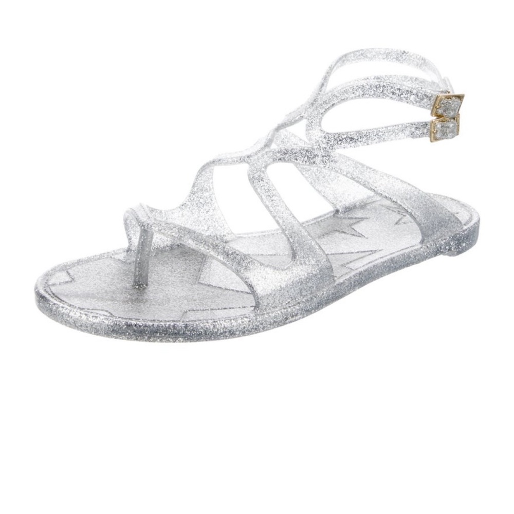 Jimmy Choo Rubber Glitter Accents Gladiator Sandals 39